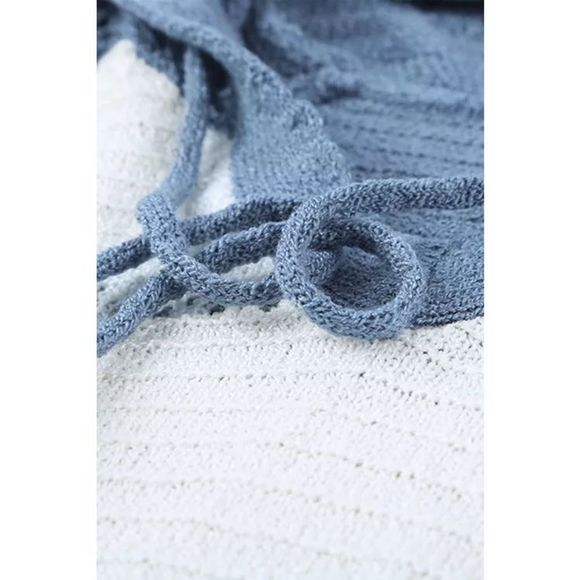 Sky Blue Combo Block Knit Hoodie - Picture 5 of 9